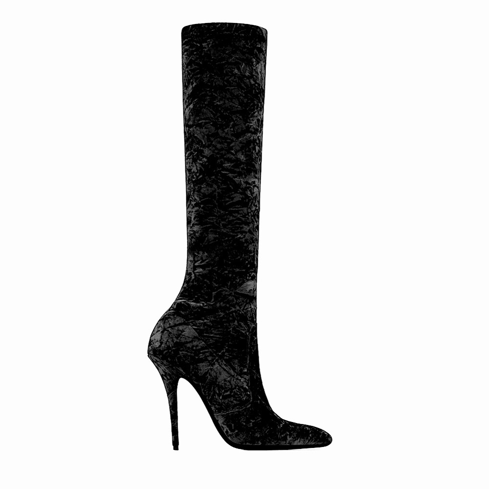 SAINT LAURENT Velvet Talia Knee-High Boots 110 Black 41